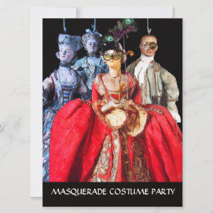 ANTIQUE ITALIAN PUPPETS MASQUERADE COSTUME PARTY INVITATION