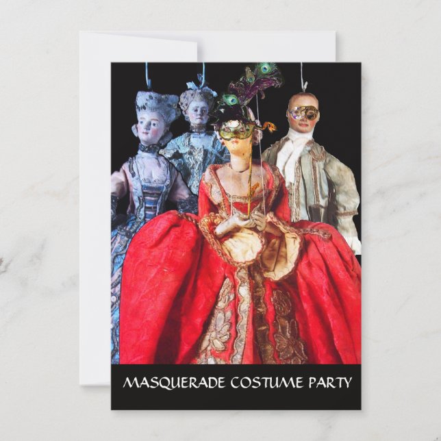 ANTIQUE ITALIAN PUPPETS MASQUERADE COSTUME PARTY INVITATION (Front)