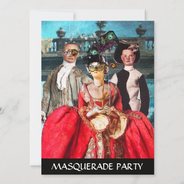 ANTIQUE ITALIAN PUPPETS MASQUERADE COSTUME PARTY INVITATION (Front)