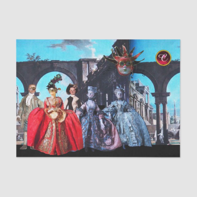 ANTIQUE ITALIAN PUPPETS,MASQUERADE MASKS TISSUE PAPER (Front)