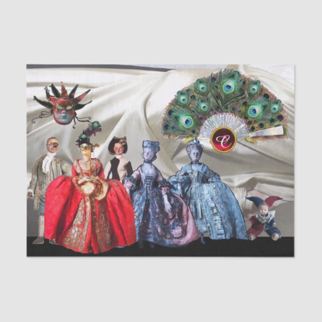 ANTIQUE ITALIAN PUPPETS,MASQUERADE MASKS White Tissue Paper (Front)