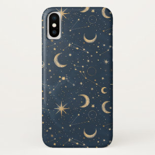 Antique Ivory Celestial Moon Star Map Navy iPhone X Case