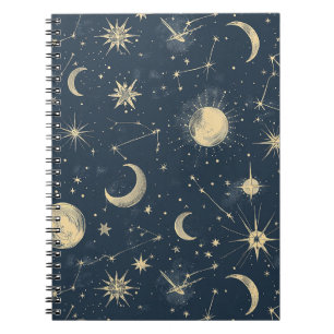 Antique Ivory Celestial Moon Star Map Navy Notebook
