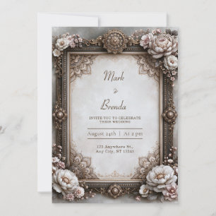 Antique Ivory Floral Mandala Frame Wedding Invitation