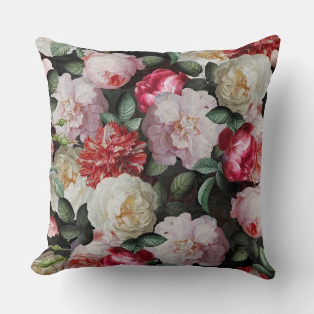 Antique Jan Davidsz. de Heem Lush Roses Flowers Cushion (Front)