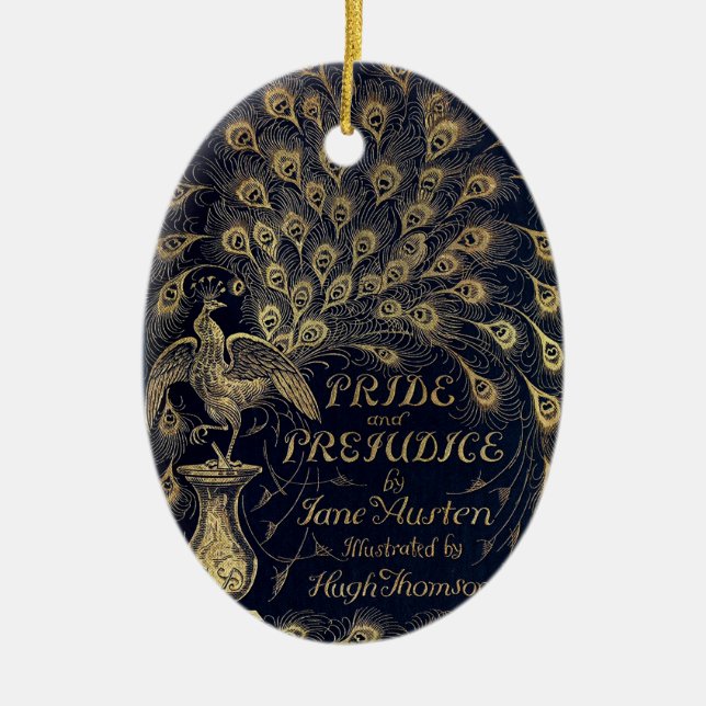 Antique Jane Austen Pride and Prejudice Peacock Ceramic Tree Decoration (Front)