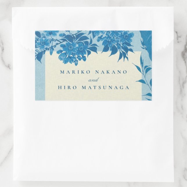 Antique Japanese Blue Cherry Blossom Rectangular Sticker (Bag)