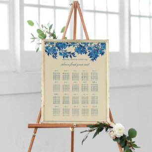 Antique Japanese Blue Cherry Blossom Seating Chart