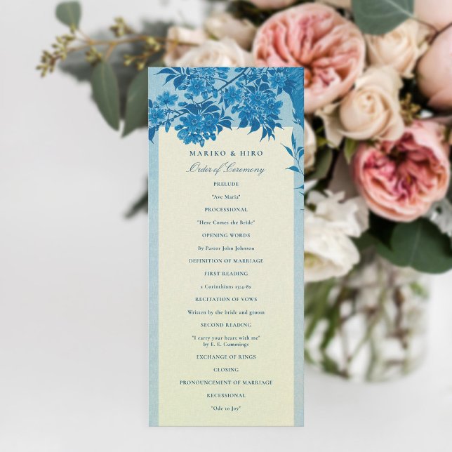 Antique Japanese Blue Cherry Blossom Wedding  Program (Creator Uploaded)