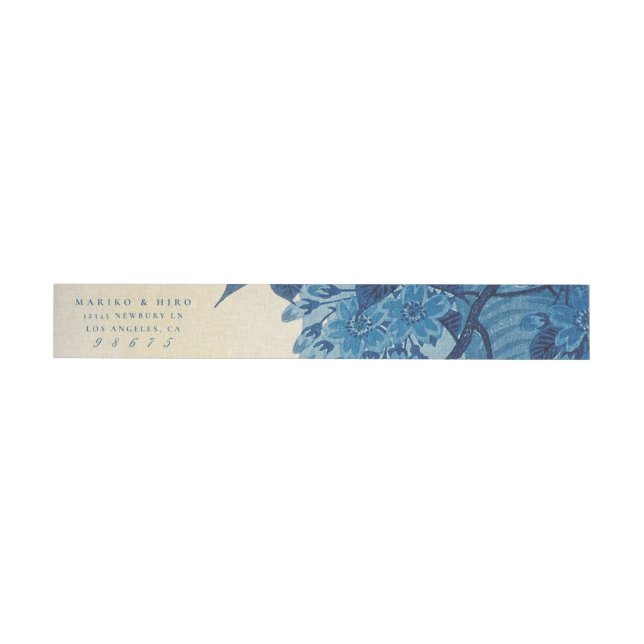 Antique Japanese Blue Cherry Blossom Wraparound Address Label (Individual)