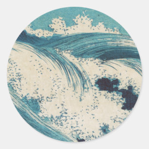 Antique Japanese Blue Waves Ocean Print Classic Round Sticker