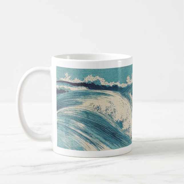 Antique Japanese Blue Waves Ocean Print Coffee Mug (Left)