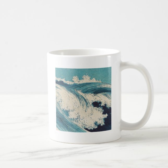 Antique Japanese Blue Waves Ocean Print Coffee Mug (Right)
