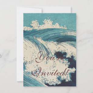 Antique Japanese Blue Waves Ocean Print Invitation