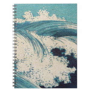 Antique Japanese Blue Waves Ocean Print Notebook