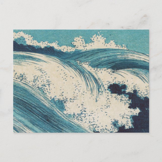 Antique Japanese Blue Waves Ocean Print Postcard (Front)