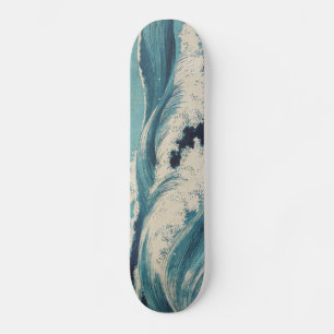 Antique Japanese Blue Waves Ocean Print Skateboard