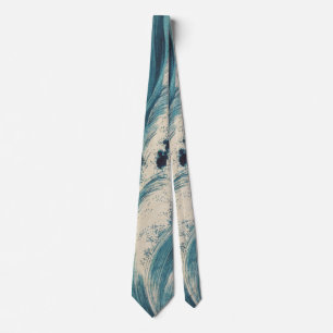 Antique Japanese Blue Waves Ocean Print Tie