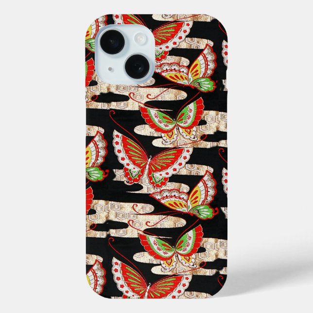 ANTIQUE JAPANESE BUTTERFLIES Red Black White Case-Mate iPhone Case (Back)