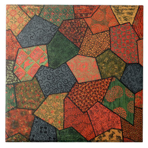 ANTIQUE JAPANESE FLOWERS,LEAVES ,GEOMETRIC FLORAL CERAMIC TILE