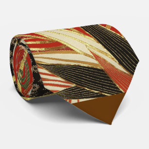ANTIQUE JAPANESE FLOWERS Red Green Black Floral Tie