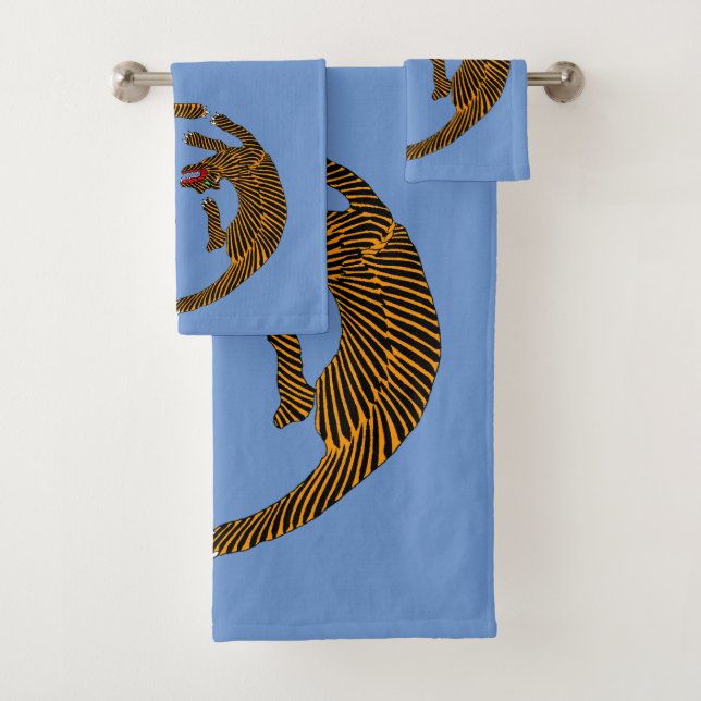 Antique Japanese Folk Art Tigers Bath Towel Set (Insitu)