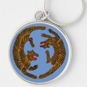 Antique Japanese Folk Art Tigers Key Ring