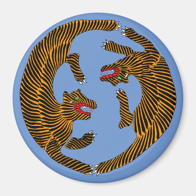 Antique Japanese Folk Art Tigers Magnet (Front)