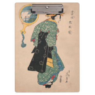 Antique Japanese Kimono Woman Ukiyo-e Woodblock Clipboard