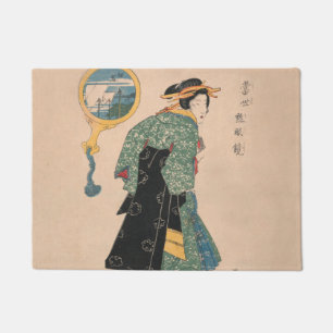 Antique Japanese Kimono Woman Ukiyo-e Woodblock Doormat
