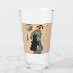 Antique Japanese Kimono Woman Ukiyo-e Woodblock Glass
