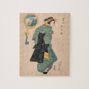 Antique Japanese Kimono Woman Ukiyo-e Woodblock Jigsaw Puzzle