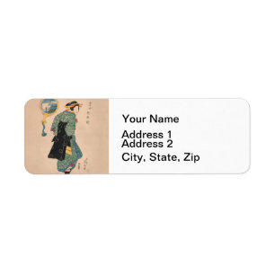 Antique Japanese Kimono Woman Ukiyo-e Woodblock Return Address Label
