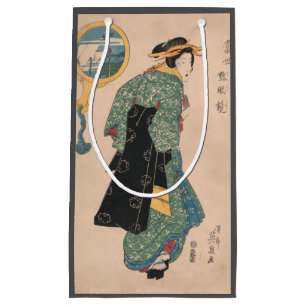 Antique Japanese Kimono Woman Ukiyo-e Woodblock Small Gift Bag