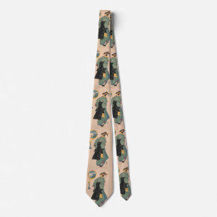 Antique Japanese Kimono Woman Ukiyo-e Woodblock Tie