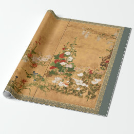 Antique Japanese Painted Flowers Wrapping Paper