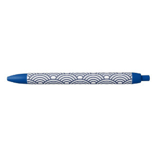 Antique Japanese Seigaiha Waves Black Ink Pen
