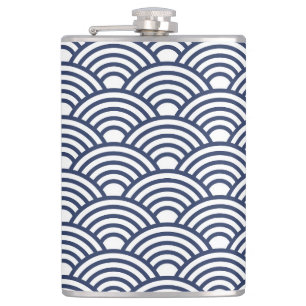 Antique Japanese Seigaiha Waves Hip Flask