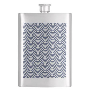 Antique Japanese Seigaiha Waves Hip Flask