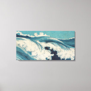 Antique Japanese Woodblock Blue Ocean Waves Print