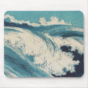 Antique Japanese Woodblock Blue Ocean Waves Print Mouse Pad