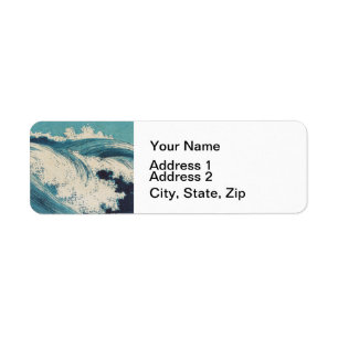 Antique Japanese Woodblock Blue Ocean Waves Print Return Address Label