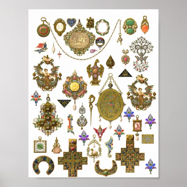 Antique Jewellery Collage Sheet Art Poster (Front)