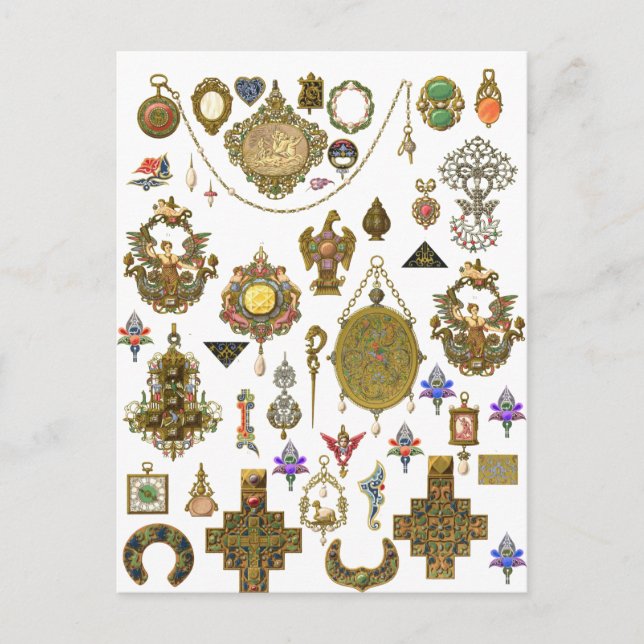 Antique Jewellery Vintage art Illustrations  Faux  Postcard (Front)