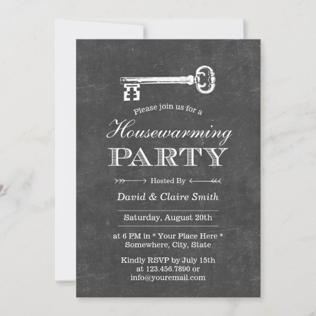 Antique Key Chalkboard Housewarming Party Invitation (Front)