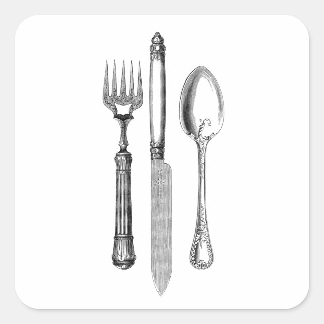 Antique knife fork and spoon combo Decoration Square Sticker (Front)