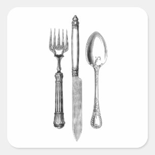 Antique knife fork and spoon combo Decoration Square Sticker