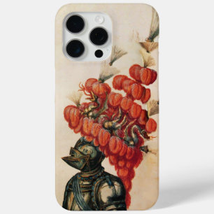 ANTIQUE KNIGHT HELMET ,DRAGONS AND RED FEATHERS iPhone 15 PRO MAX CASE