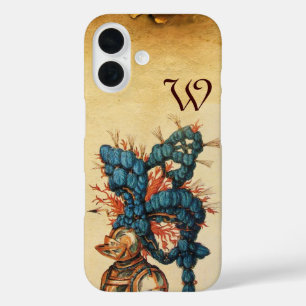 ANTIQUE KNIGHT HELMET WITH RED BLUE FEATHERS iPhone 16 CASE