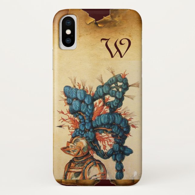 ANTIQUE KNIGHT HELMET WITH RED BLUE FEATHERS Case-Mate iPhone CASE (Back)